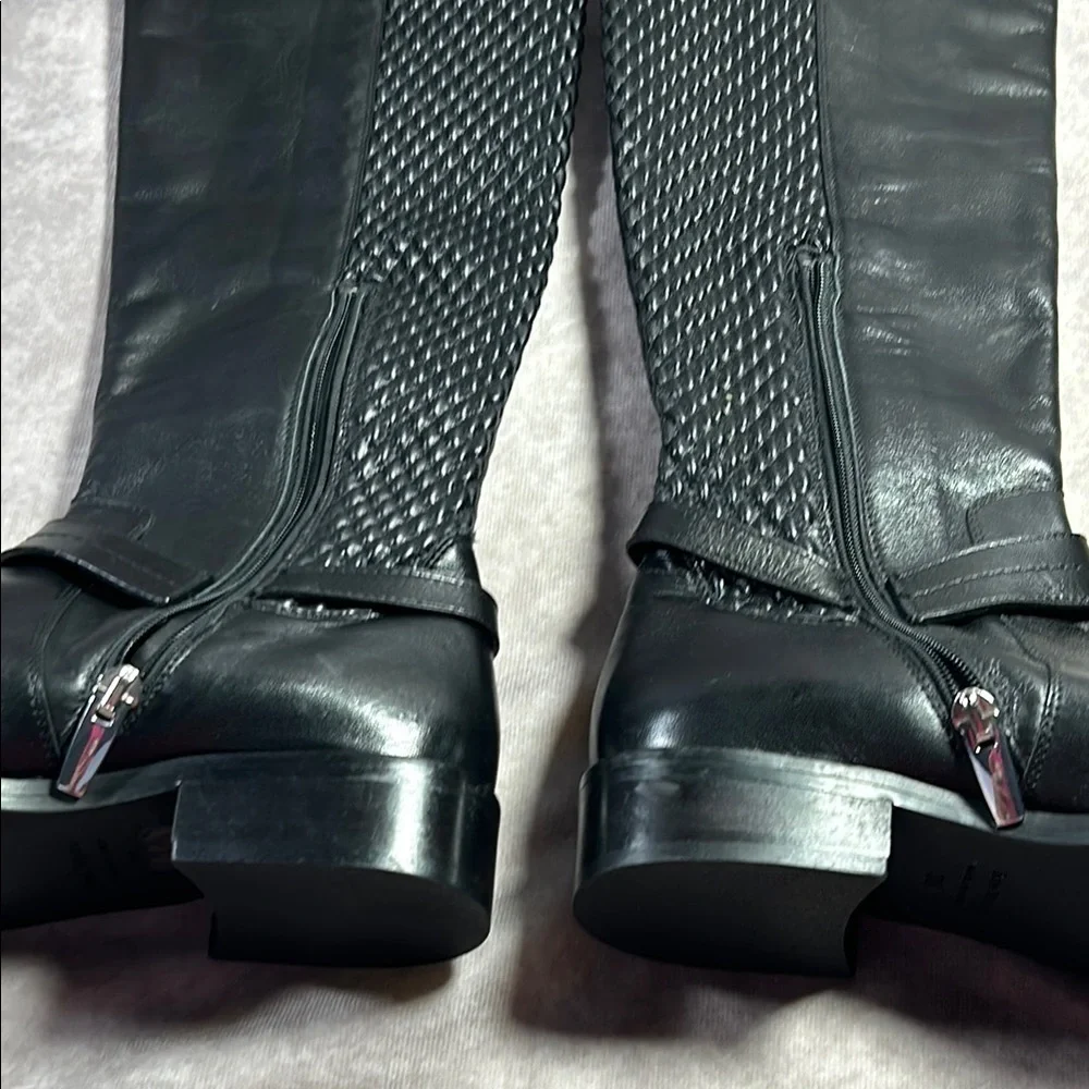 Ron White EUC Women Black Leather Knee-High Boots Sz EU 36 Quilted Cushioned